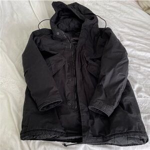 All Saints SMALL Den Parka Jacket, Black Insulated Field Jacket